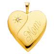 14K Yellow Gold Mom Diamond-Accent Heart Locket Pendant on White Background