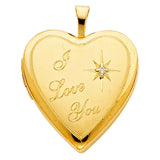 14K Yellow Gold I Love You Diamond-Accent Heart Locket Pendant on White Background