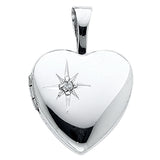 14K White Gold Diamond-Accent Heart Locket Pendant on White Background
