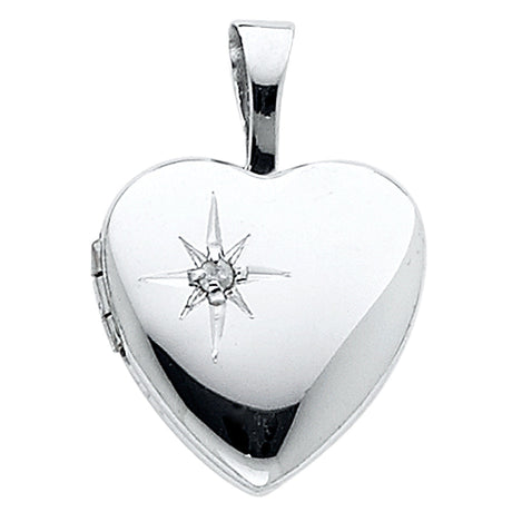 14K White Gold Diamond-Accent Heart Locket Pendant on White Background