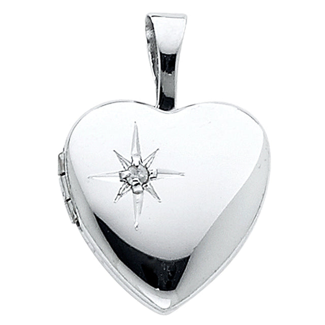 14K White Gold Diamond-Accent Heart Locket Pendant on White Background