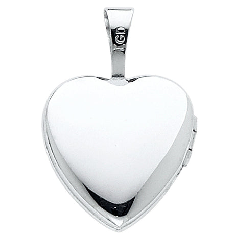 14K White Gold Heart Locket Pendant on White Background