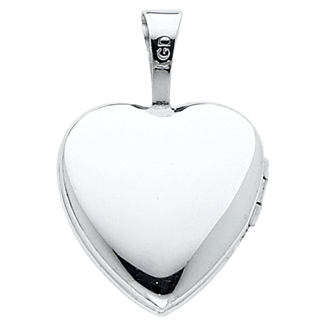 14K White Gold Heart Locket Pendant on White Background