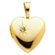 14K Yellow Gold Diamond-Accent Heart Locket Pendant on White Background