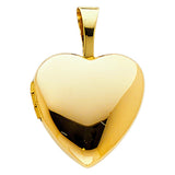 14K Yellow Gold Puff Heart Locket Pendant on White Background