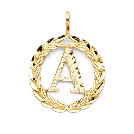 14K Yellow Gold Wreath Initial Pendant