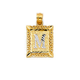 14K Two-Tone Gold Square Initial Pendant