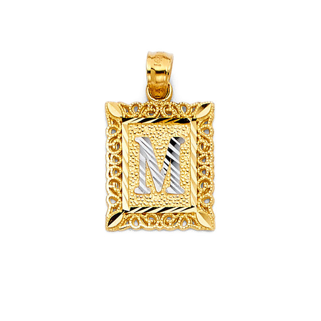 14K Two-Tone Gold Square Initial Pendant