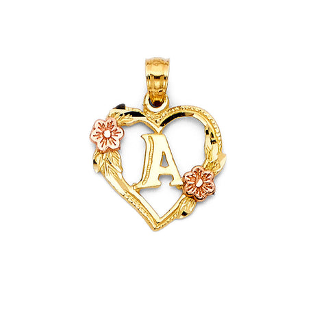 14K Two-Tone Gold Heart Initial Pendant