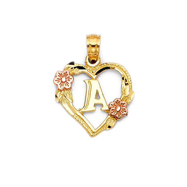 14K Two-Tone Gold Heart Initial Pendant