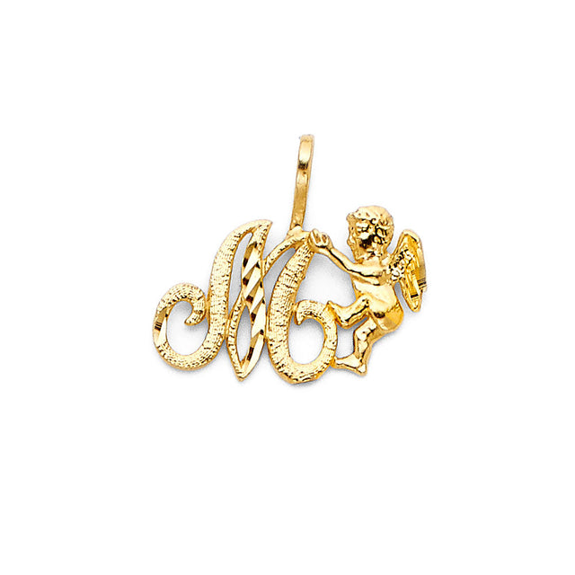 14K Yellow Gold Angel Initial Pendant