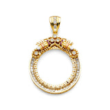14K Yellow Gold Double-Dragon Coin Frame Pendant on White Background