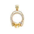 14K Two-Tone Gold Bull Coin Frame Pendant on White Background