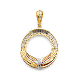 14K Yellow Gold Eagle Coin Frame Pendant on White Background