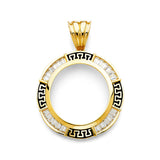 14K Yellow Gold Greek-Key Coin Frame Pendant on White Background