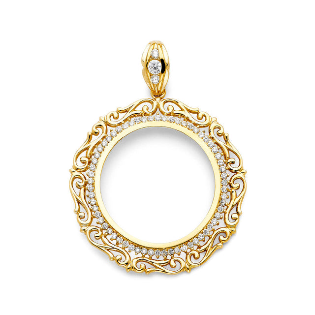14K Yellow Gold Ornate 50 Pesos Coin Frame Pendant