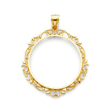 14K Yellow Gold Floral 50 Pesos Coin Frame Pendant