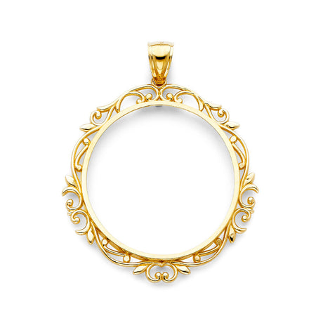 14K Yellow Gold Floral 50 Pesos Coin Frame Pendant