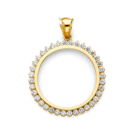 14K Yellow Gold Halo 50 Pesos Coin Frame Pendant
