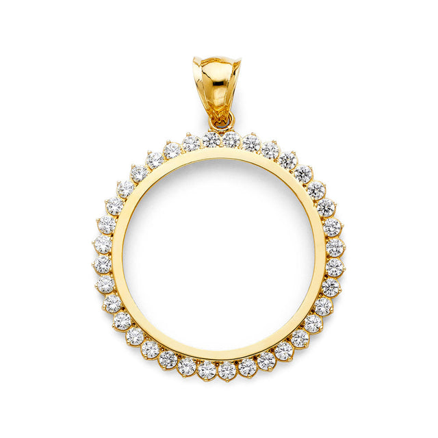 14K Yellow Gold Halo 50 Pesos Coin Frame Pendant
