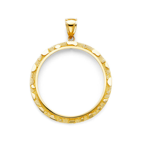 14K Yellow Gold Nugget 50 Pesos Coin Frame Pendant