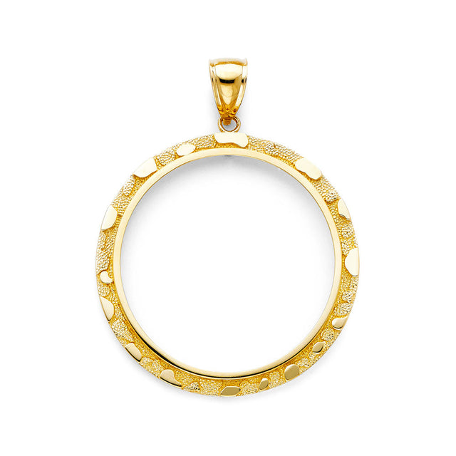 14K Yellow Gold Nugget 50 Pesos Coin Frame Pendant