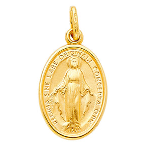 14K Yellow Gold Virgin Mary Medal Pendant
