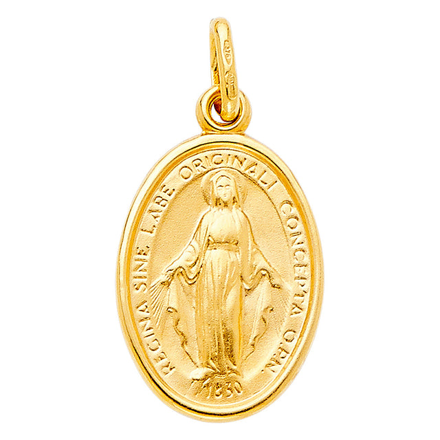 14K Yellow Gold Virgin Mary Medal Pendant