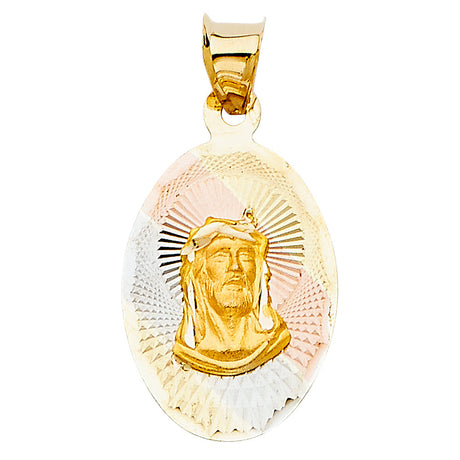 14K Tricolor Gold Jesus Stamp Pendant