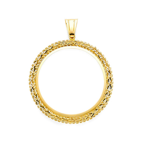 14K Yellow Gold Beaded 50 Pesos Coin Frame Pendant