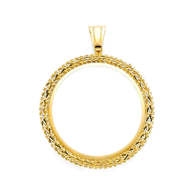 14K Yellow Gold Beaded 50 Pesos Coin Frame Pendant