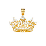14K Yellow Gold CZ 15 Years Crown Pendant