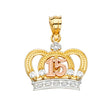14K Tricolor Gold CZ 15 Years Crown Pendant