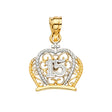 14K Two-Tone Gold CZ 15 Years Crown Pendant