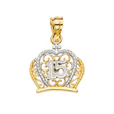 14K Two-Tone Gold CZ 15 Years Crown Pendant