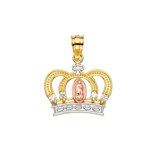 14K Tricolor Gold Guadalupe Crown Pendant