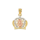14K Tricolor Gold CZ Guadalupe Crown Pendant