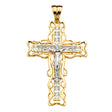 14K Yellow Gold CZ 2Tone Crucifix Cross Pendant