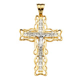 14K Yellow Gold CZ 2Tone Crucifix Cross Pendant