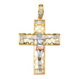 14K Yellow Gold CZ 3Color Crucifix Cross Pendant