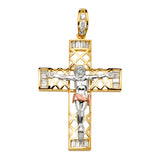 14K Yellow Gold CZ 3Color Crucifix Cross Pendant