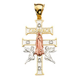 14K Yellow Gold CZ 3Color Crucifix Cross Pendant