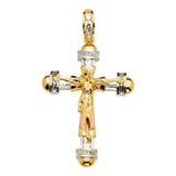 14K Yellow Gold CZ 3Color Crucifix Cross Pendant