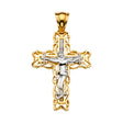 14K Yellow Gold CZ 2Tone Crucifix Cross Pendant