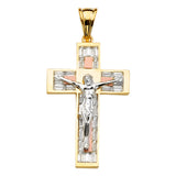 14K Yellow Gold CZ 3Color Crucifix Cross Pendant