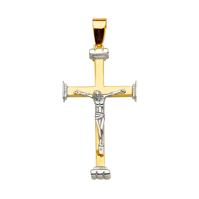14K Two-Tone Gold Crucifix Cross Pendant