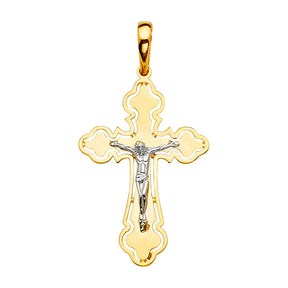 14K Yellow Gold 2Tone Crucifix Cross Pendant