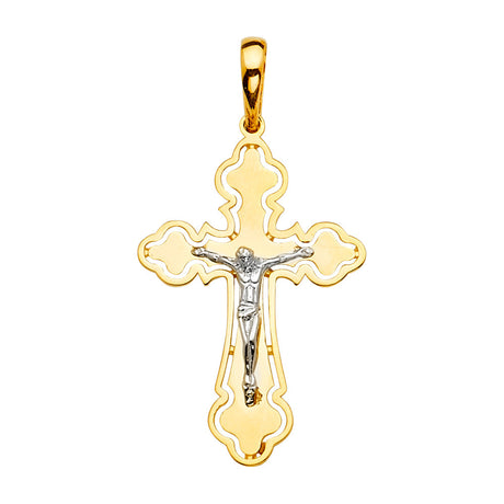 14K Yellow Gold 2Tone Crucifix Cross Pendant