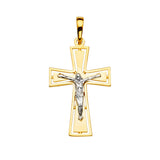 14K Yellow Gold 2Tone Crucifix Cross Pendant