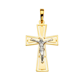 14K Yellow Gold 2Tone Crucifix Cross Pendant